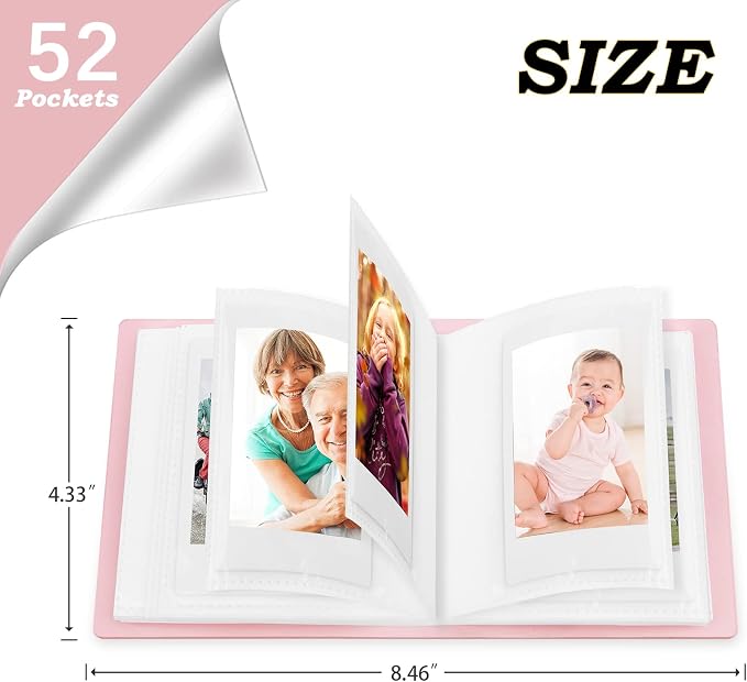 Ruibytree 52 Pockets Small Photo Album 2x3 for Instax Mini, Pink, 1 Pack | Pocket-Size, PU Leather Cover, Snap Closure, Acid-Free Pages, Fits Polaroid 2x3 Photos, Kodak Mini Prints & ZINK Photos - Image 4