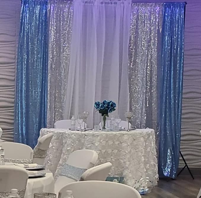 Poise3EHome Baby Blue Sequin Backdrop Curtain, 2 Panels 2Ft x 8Ft Glitter Photography Background for Party Baby Shower Wedding Birthday Christmas Thanksgiving Halloween Decoration - Image 7