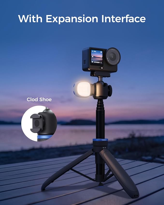TELESIN 0.1s Auto Open Mini Selfie Stick Tripod for DJI Action Camera | 65cm/25.5in Magnetic Quick Release Tripod for DJI Osmo Action 6 / Nano / 360, Xtra 360 / Atto, Cold Shoe Mount,360° Ball Head - Image 5