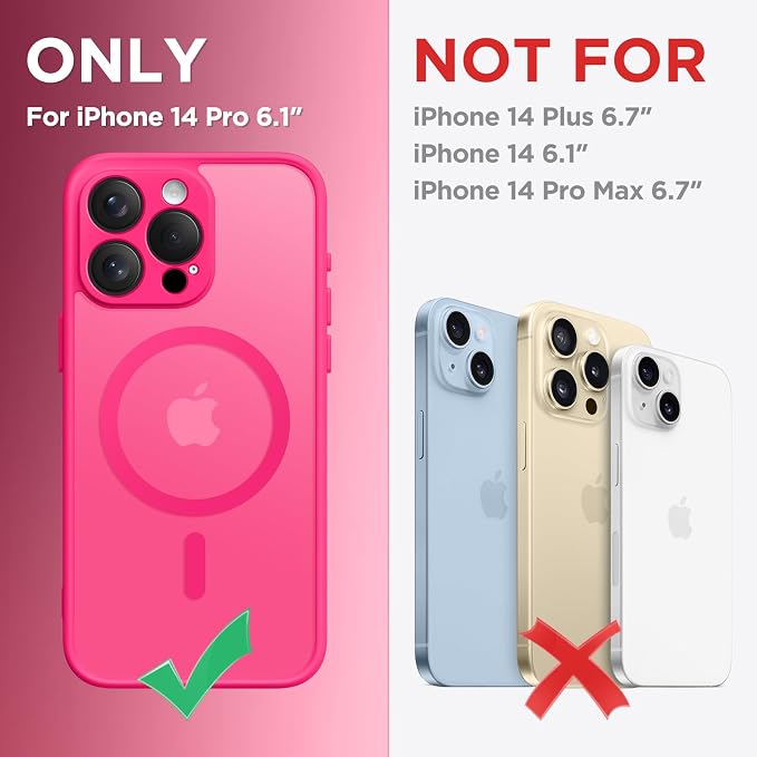CAPRARO for iPhone 14 Pro Case, Compatible with MagSafe Hot Pink | Upgraded [Full Camera Protection] Shockproof Protective Slim Translucent Matte Magnetic Phone Case 6.1'', Hot Pink - Image 2