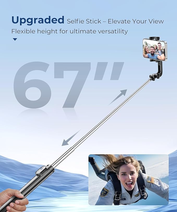 Fuloview 67” Selfie Stick Tripod for iPhone, Lightweight Travel Phone Tripod with Wireless Remote, Extendable Cell Phone Stand for Photography, Video & Live Streaming – Black - Image 2