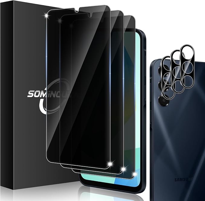 3+3 for Samsung Galaxy A16 5G Privacy Screen Protector Camera Protector | 9H Tempered Glass Cell Phone Protector Camera Lens Protector by SOMINGUIZN