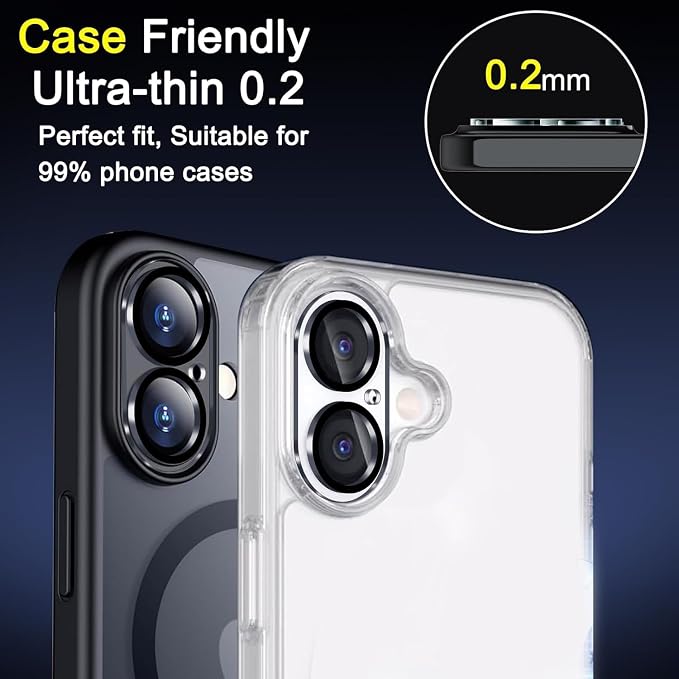 Ferilinso Camera Lens Protector for iPhone 17/16/16 Plus, Tempered Glass | 6 Pack, 9H+ Military-Grade Shatterproof Camera Cover, Case Friendly, HD, Anti-Scratch, No Flash Glare for Night Shooting - Image 4