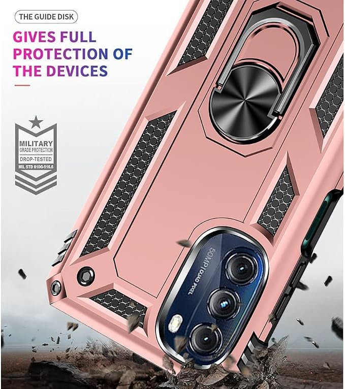 for Moto G 5G 2022 Case, Motorola Moto G 5G Case with HD Screen Protector, [Military Grade 16ft. Drop Tested] Ring Shockproof Protective Phone Case for Motorola G 5G 2022,Rose Gold - Image 3