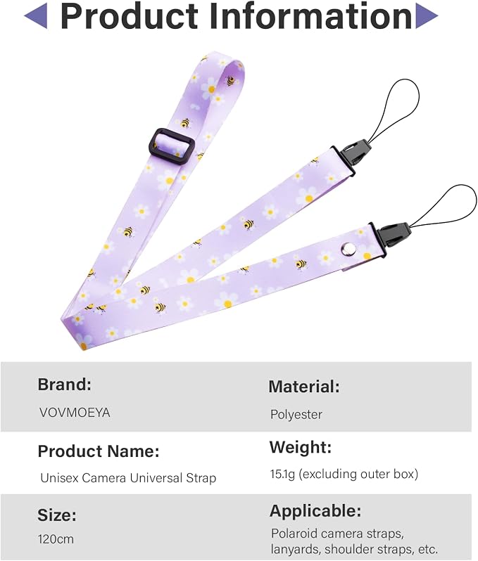 VOVMOEYA Camera Strap,Cute Camera Lanyard Neck Strap,iPad Strap,Cute Camera Strap for Fujifilm mini Camera Kodak Smile + Smile plus,purple - Image 6