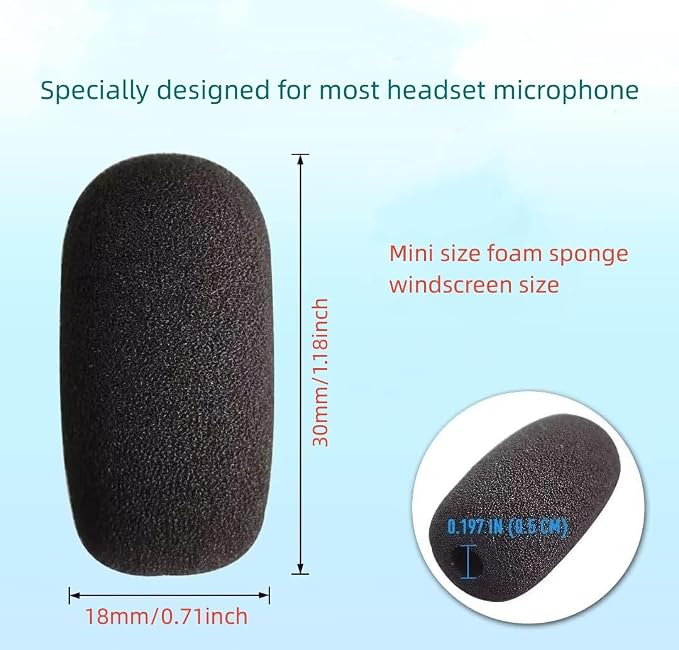 12 Pieces Foam Windscreen for Headset Microphone, 0.2" Diameter Microphone Pop Filter Windscreen Mic Cover High Density Mini Foam Cover Shield Protection Foam Replacement for Headset Mic(Black) - Image 3