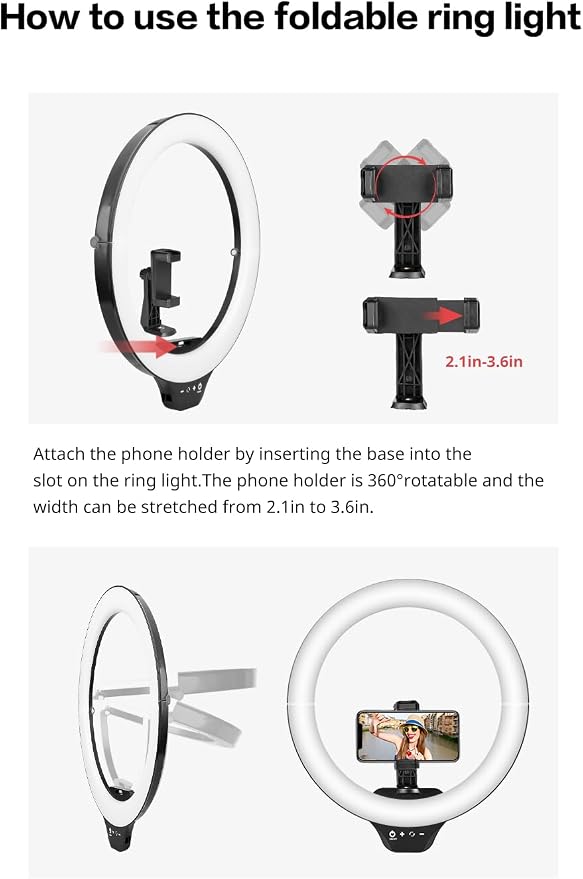 Sensyne 14" Ring Light with Tripod Stand, LED Circle Light with Phone Holder, for Photo Selfie, Video Recording, Zoom Meeting - Image 8