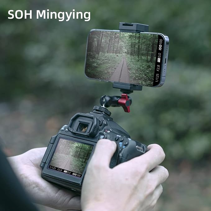 SOH Hot/Cold Shoe Phone Mount Holder, Universal 2 Ball Head Smartphone Mount Adapter, Cold Shoe Phone Clip Mount for iPhone 17/16/15, DSLR Camera LCD Camera Cage Flash LED Light Microphone and More - Image 3