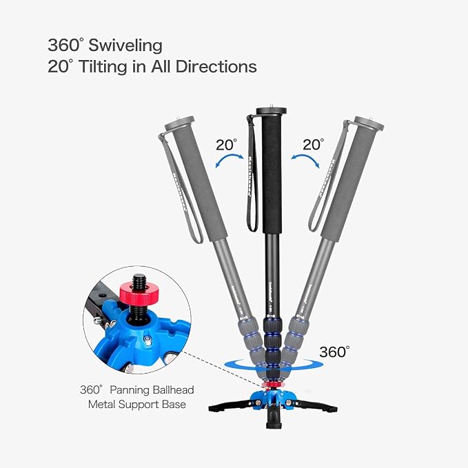 Koolehaoda Extendable Camera Monopod with Foldable Stand Base | 5-Section Height 66" Aluminium Photography Monopod for DSLR Canon Nikon Sony Video Camcorder, Maximum Load of 5 kg - Image 2