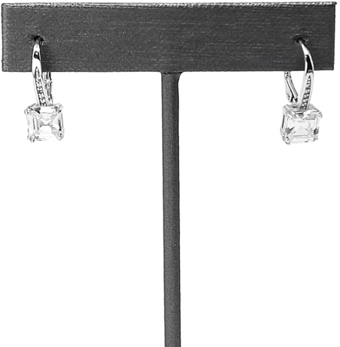 Ikee Design 6Pcs Set Earring Stand Display, 3 sizes, Ht. Faux grey Leather. | MULTI-HEIGHT EARRING DISPLAY: Steel Grey Leatherette with a stable metal base for various earring sizes; 2.5"W x 5.5"H. - Image 4