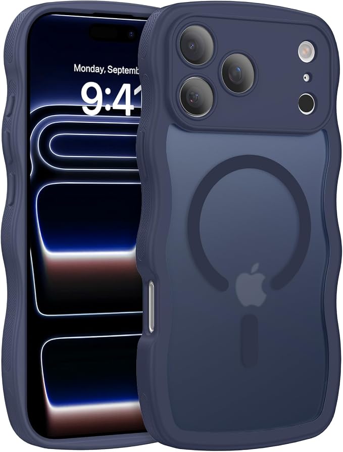 BENTOBEN Magnetic for iPhone 17 Pro Max Case, Cute Wavy [Full Camera Protection][Compatible with MagSafe] Matte Anti-Slip Bumper Women Men Boys Protective Cover for 17 ProMax 6.9", Deep Blue - Image 9