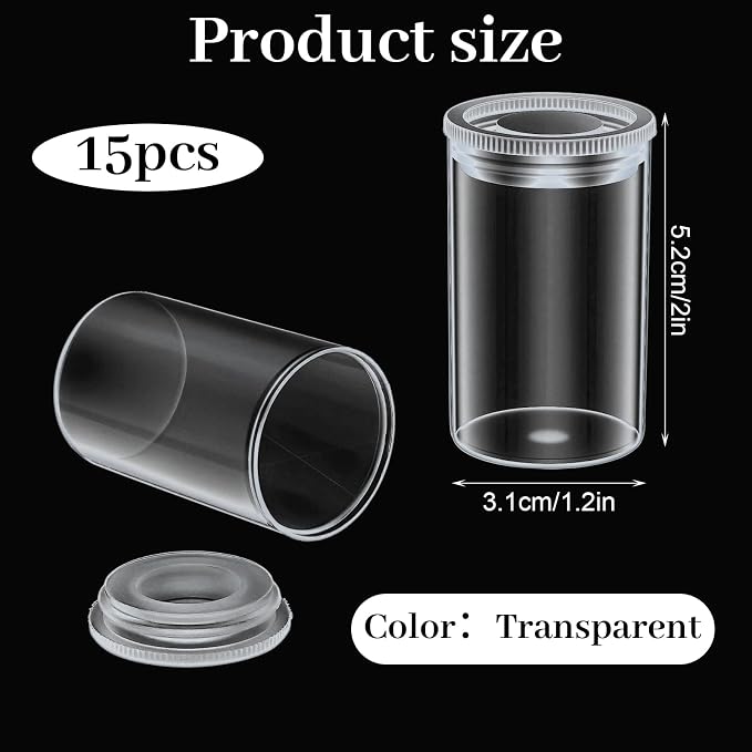 PEOVLVN 15 PCS Clear Film Canisters with Lids, Plastic Canisters with Lids 35mm Film Case Empty Small Film Cans for Keys Coins Fish Hook Film Art Beads Small Accessories Storage - Image 2