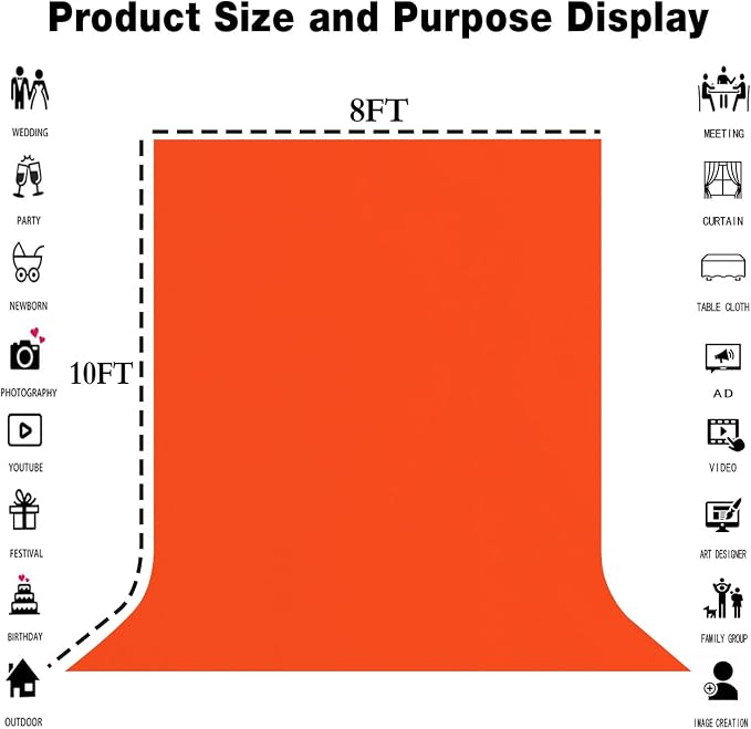 Orange Photography Backdrop for Photoshoot, Fabric 8x10ft | Polyester Studio Photo Backgrounds, Non Reflective, Easy to Hang, for Portrait Shoot, Product, Party Decor, Video Creation - Image 3