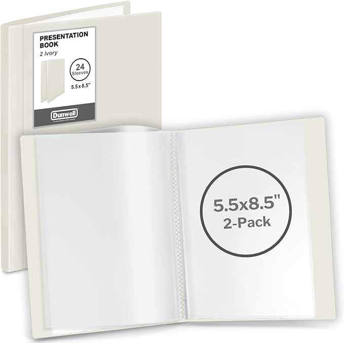 Dunwell Presentation Book 24-Pocket 5.5x8.5, Plastic Sleeves, 2-Pack, Ivory | Acid-Free Poly, Displays 48 Pages, Tear-Resistant Sleeves, Ideal for Documents & Artwork by Dunwell