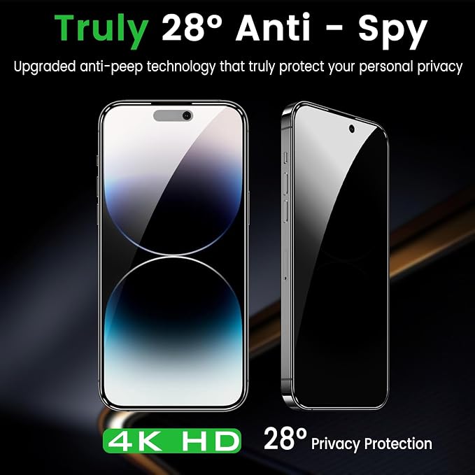 Romkasi 3 Pack Privacy Screen Protector for iPhone 14 Pro 6.1 Inch with 3 Pack Camera Lens Protector, Anti Spy Tempered Glass Film, Anti-Scratch, Touch Sensitive, Case Friendly - Image 4