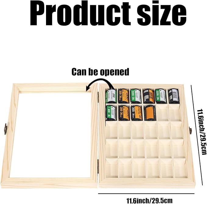 Film Case/135 Film Case -for 30 Rolls of 35mm Films-Decorative Collector's Shadow Box to Sort & Enjoy & Safeguard Film, Vintage Wooden Chest (Film is not Included) - Image 3
