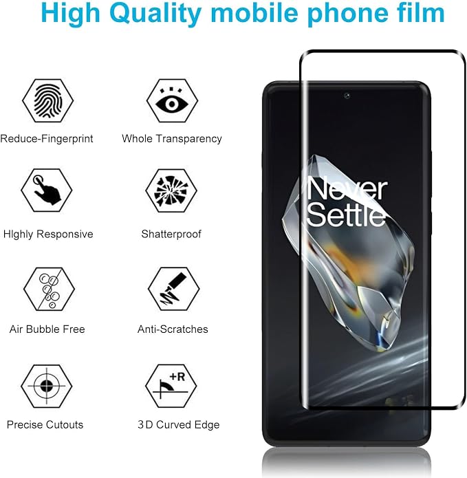Didisky Screen Protector for Oneplus 12(Not for 12r,12 Pro),3 Pack Tempered Glass Film with 2 Pack Lens Protector,3D Curved Full Coverage, Scratch-Resistant,HD,9H Hardness - Image 3