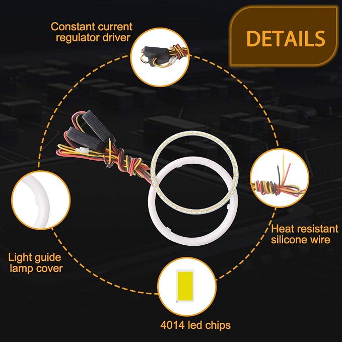 Qasim 1-Pair 100MM White+Amber Switchback 132SMD 4014 LED Halo Ring Angel Eyes DRL Warning Lights 12V - Image 4