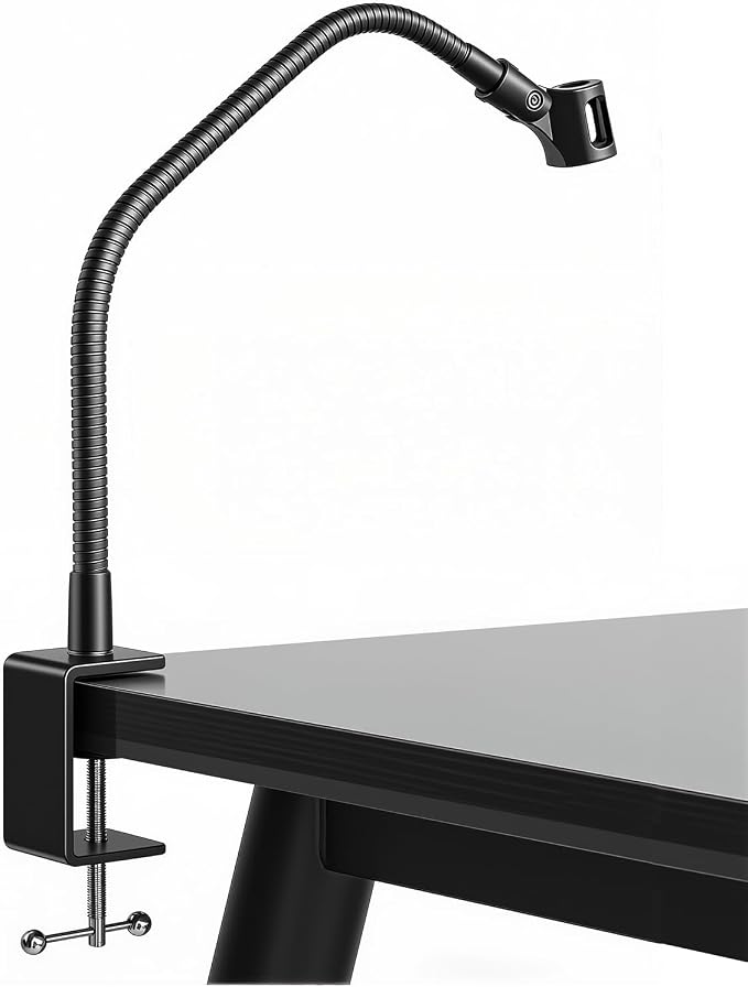 KC32 19-Inch Gooseneck Mic Stand, Heavy-Duty Desk Clamp for Podium | Flexible Arm Microphone Holder, Lectern Mount, 5/8-27 Thread, 3/8-16 Adapter, Mic Clip, Podcast, Pulpit, Studio, 2.8 lb Load by Angksorm