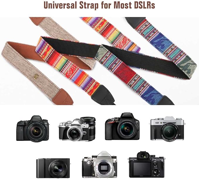 MoKo Camera Strap, Premuim Cotton Canvas Braided Adjustable Universal Sling Shoulder Neck Belt for All DSLR Digital Camera Canon, Fuji, Nikon, Olympus, Panasonic, Pentax, Sony - Bohemia Blue | Cotton Vintage Camera Strap,Adjustable Neck Shoulder Strap,... - Image 2