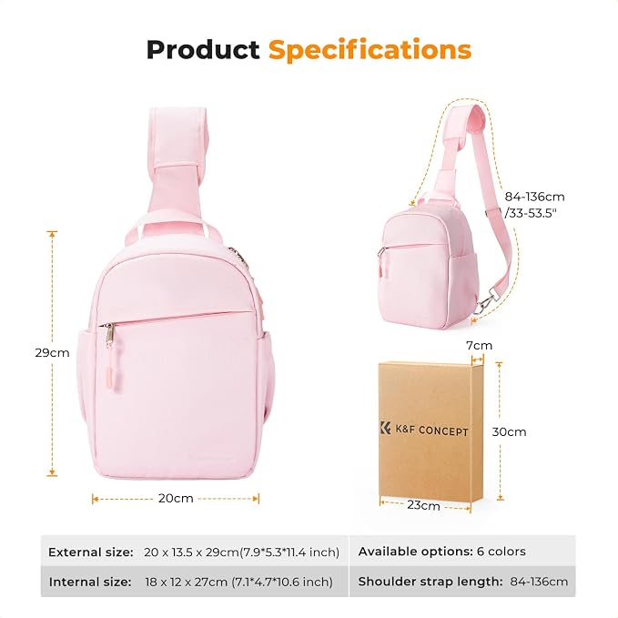 K&F CONCEPT Camera Sling Bag, Compact Crossbody Bag for DSLR Mirrorless | Lightweight Fabric, with Tripod Holder, Quick Access & Custom Dividers, Men & Women, for Sony Canon Nikon, Light Pink, BS06 - Image 7