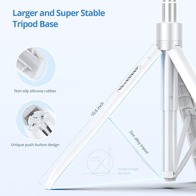 ATUMTEK 60" Selfie Stick Tripod, All in One Extendable Phone Tripod Stand with Bluetooth Remote 360° Rotation for iPhone and Android Phone Selfies, Video Recording, Vlogging, Live Streaming, White - Image 5