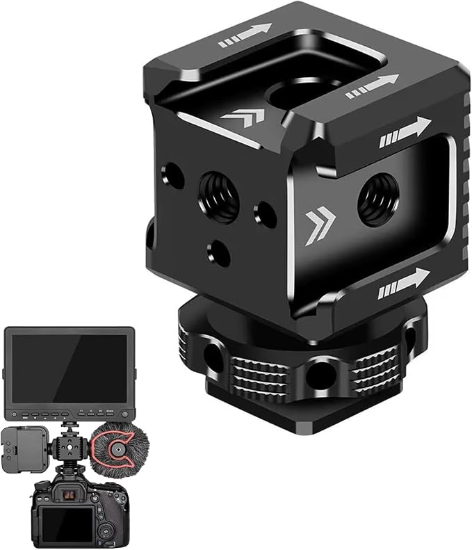 3 Port Cold Shoe Mount with 1/4"-20 Thread for Camera Cage Flash LED Monitor Microphone etc., Aluminum Camera Triple Cold Shoe Extension Bracket Compatible with Nikon, Canon, Sony..DSLR/SLR by Beusoulover