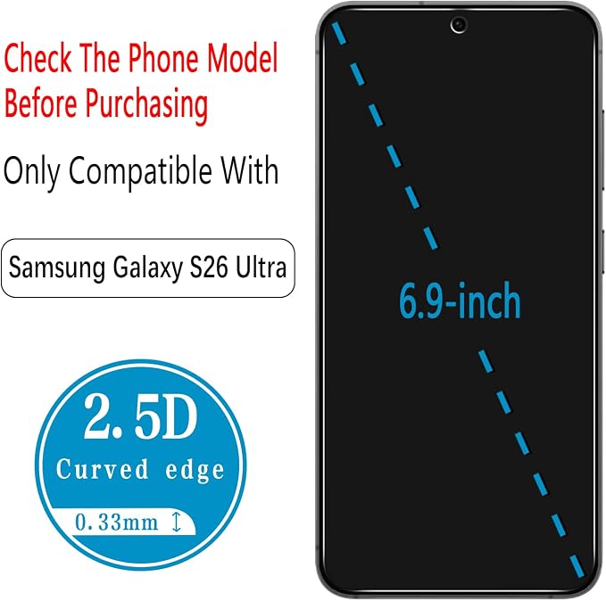 Privacy Screen Protector for Galaxy S26 Ultra Tempered Glass | Fingerprint ID Compatible, Anti Spy, Anti Scratch, Bubble Free, 2 Pack - Image 2