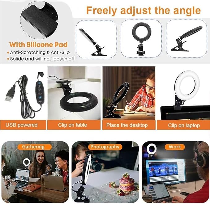 Ring Light 5 Inch USB Portable, 3200K-6500K Dimmable LED Clip on for Laptop Computer Monitor Phone, Content Creator Makeup Conference Selfie Video (White) - Image 2