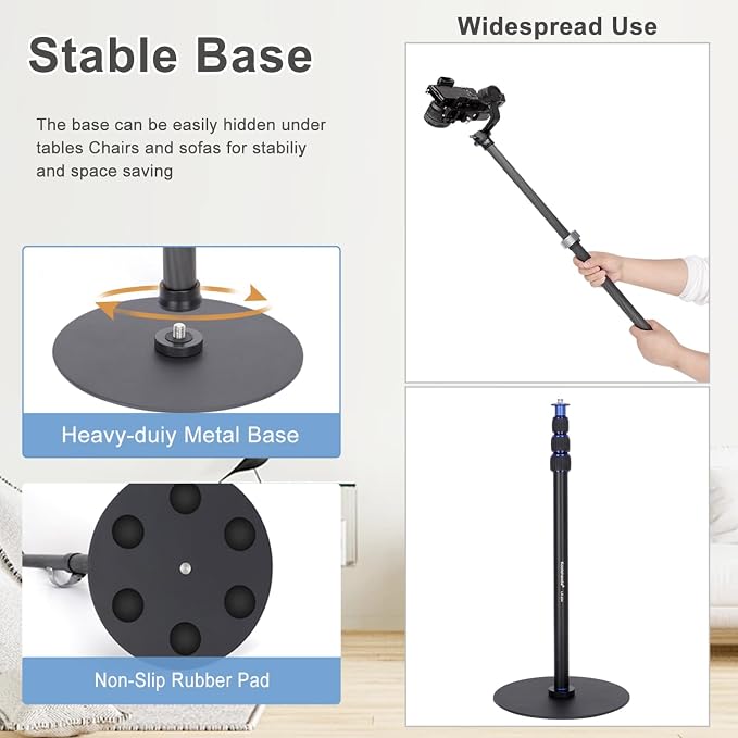 Koolehaoda Webcam Stand, Carbon Fiber Desk Tripod Stand,Round Base Monopod | with 360° Rotatable Ballhead for DSLR Camera Ring Light Webcam for Video Recording,Live Streaming Vlogging - Image 5