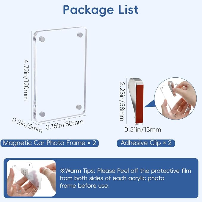 PIFOOG 2Pcs Gifts for Mom Car Visor Clip Photo Frame, Acrylic Picture Holder Magnetic Personalized Display Vertical Horizontal Memorial Wallet Size 3.2 × 4.7 inch - Image 8