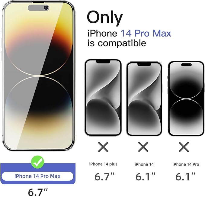 NEW'C 3x Privacy for iPhone 14 Pro Max Screen Protector (6.7 inches)+ 3x Camera Lens Protector, Sensor Protection, Tempered Glass Film + Dust Plug - Enhanced Privacy Angle of 28 Degrees - Image 2
