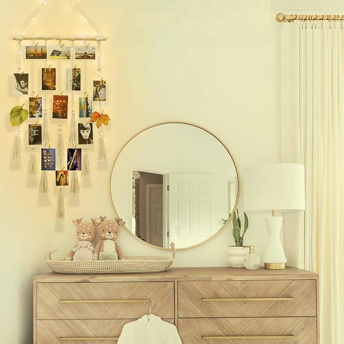 Homecor Hanging Photo Display Wall Decor, Macrame Wall Hanging Boho Room Bedroom Decor, Picture Frame Collage Board with Light 30 Clip, Christmas Teenage Teen Girl Gifts Ages 10 11 12 13 14 Years Old - Image 2