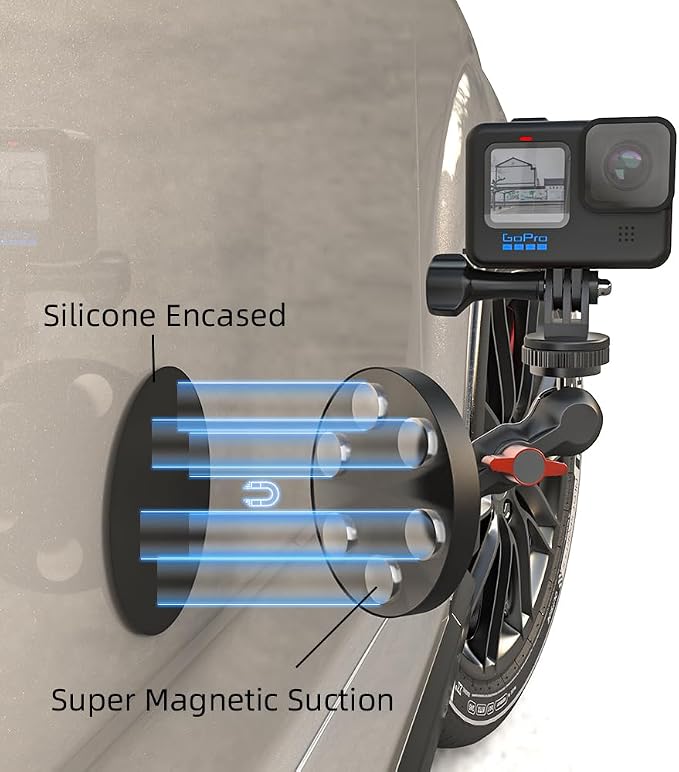 Magnetic Camera Mount, Magnetic Camera Car Mount with 2 Ball Head Attach to All Metal Surfaces Compatible with GoPro Hero 13/12/11, DJI Osmo 360, Action 6/5 Pro/4, Insta 360 X5/X4, AKASO nd More - Image 2