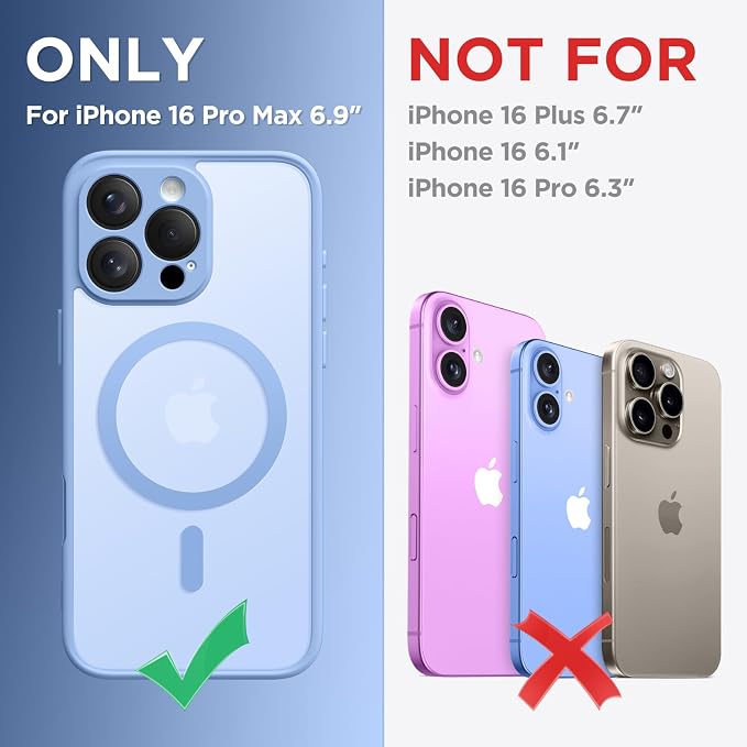 CAPRARO for iPhone 16 Pro Max Case, Compatible with MagSafe | Upgraded [Full Camera Protection] Protective Translucent Matte Women Girl Magnetic Phone Case Cover, Snow Purple - Image 2