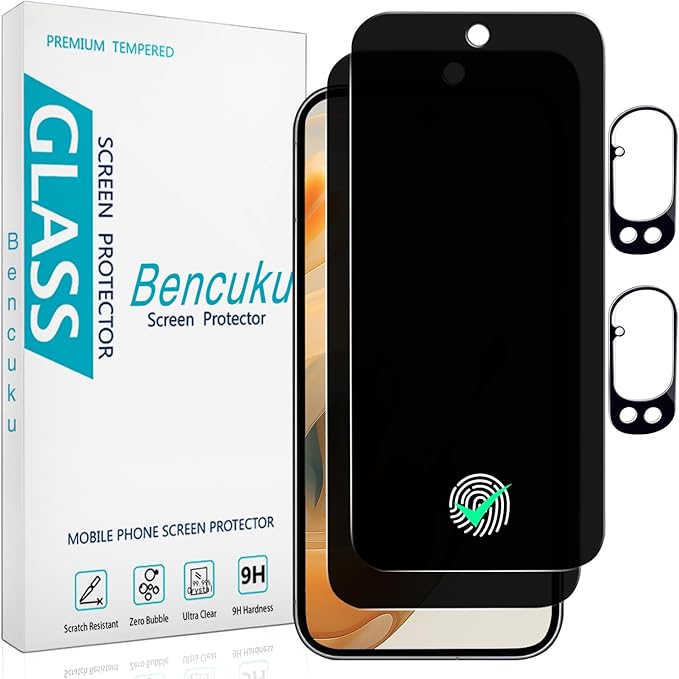 Privacy Screen Protector for Google Pixel 10 Pro XL Tempered Glass | with Camera Lens Protector, Anti Spy, Fingerprint ID Compatible, Anti Scratch, 2+2 Pack by Bencuku
