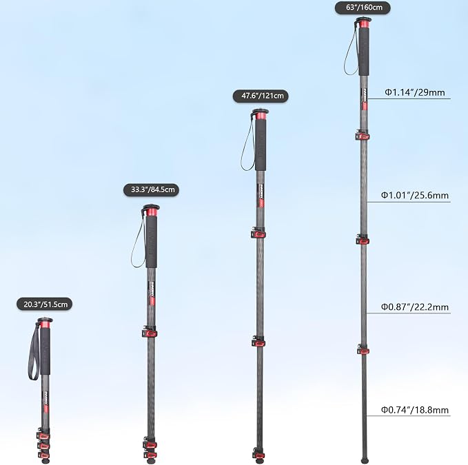 Camera Monopod INNOREL VM60C Carbon Fiber Portable Compact Lightweight Travel Monopod with Fast Flip Lock for Canon Nikon Sony DSLR Camera Video Camcorder Photography Load 22lbs/10kg Height 63in/160cm - Image 7