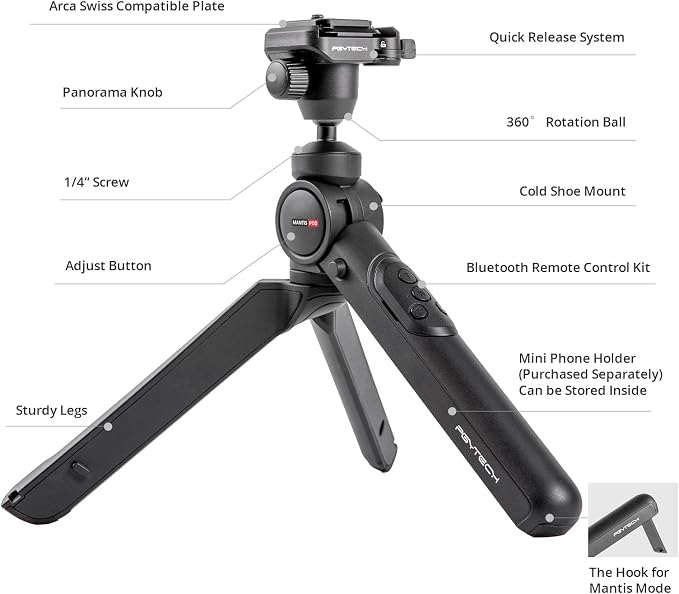 PGYTECH MantisPod 2.0 Bluetooth Mini Camera Vlogging Tripod - Image 4