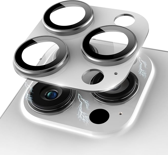 Compatible for iPhone 15 Pro/iPhone 15 Pro Max Camera Lens Protector [Full Coverage Metal] 9H Tempered Glass Screen Camera Cover Titanium Silver by KANOSAN