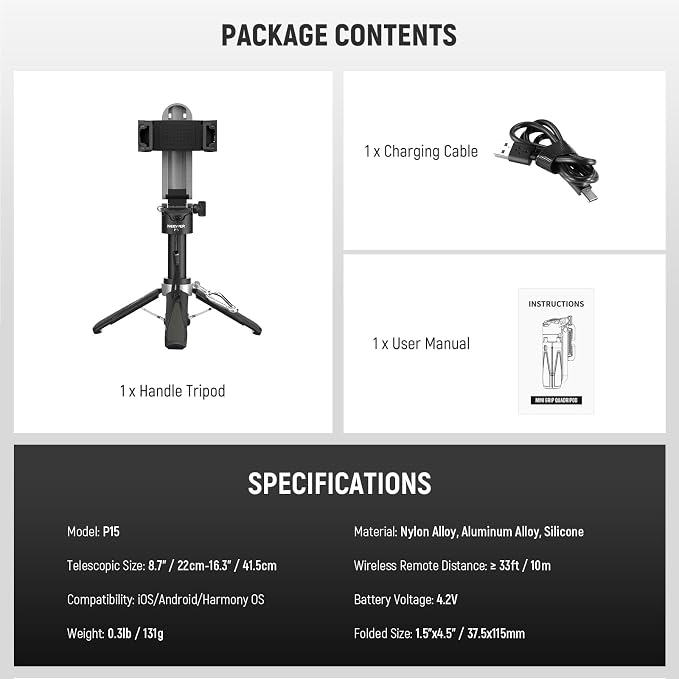 NEEWER Selfie Stick with Detachable Bluetooth Remote Shutter, Lightweight Foldable Travel Tripod for iPhone for YouTube/TikTok Vlogs Live Streaming Photography, Black, P15 - Image 8