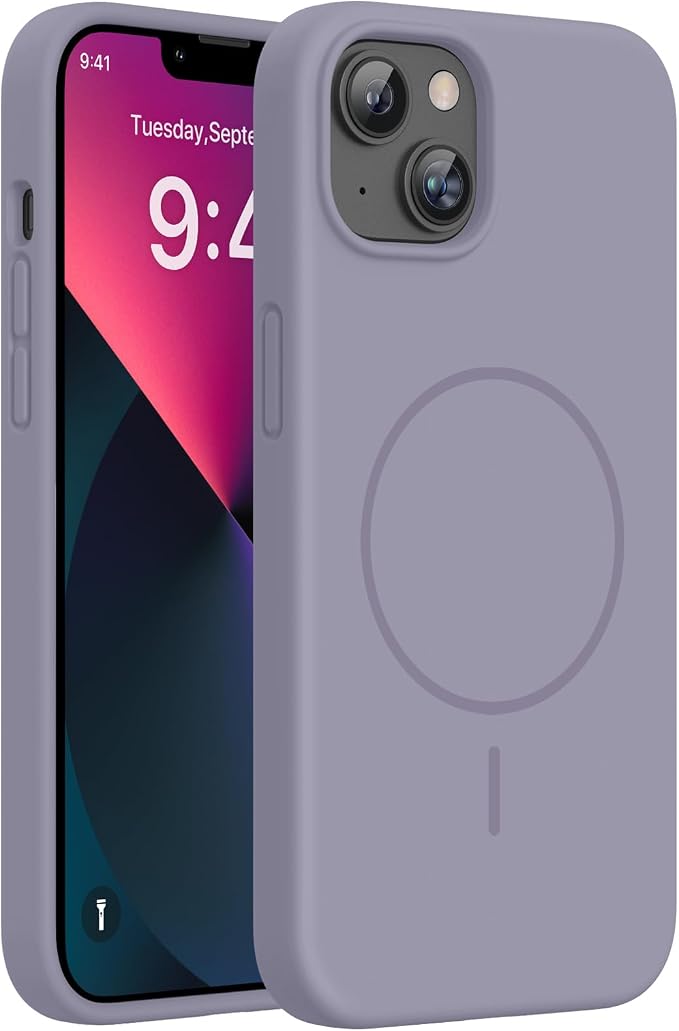 miracase Magnetic for iPhone 13 Case, [Soft Anti-Scratch Microfiber Lining], Compatible with MagSafe, Liquid Silicone Case Shockproof Drop Protection Phone Case for 13, Lavender Gray by Miracase
