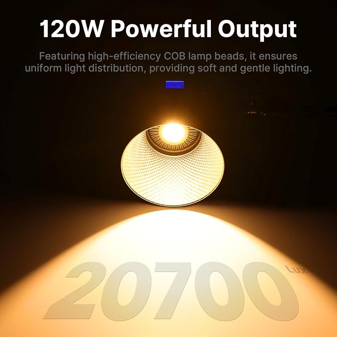 ULANZI 120W Bi-Color LED Video Light, 2700K-6500K 20700 lux/m COB Bowens Mount Photography Studio Light Continuous Output Lighting with APP Control, Adapter and V-Mount for Battery Powered, 6 Effects - Image 7