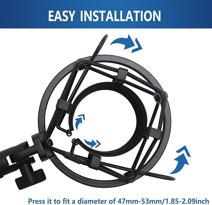 SUUNTOK Shock Mount Microphone Holder Anti-Vibration Suspension Shock Mount Holder Clip for 47mm-53mm Diameter Condenser Mic Like AT2020, AKG P120, Rode NT1A, TLM102 (Black) - Image 3