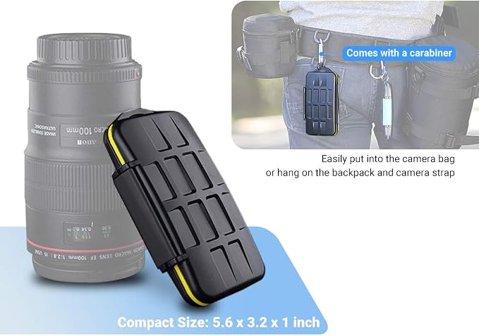 12 Slots SD Memory Card Case Storage, Water-Resistant Anti-Shock SD SDHC SDXC Card Holder Carrying Case with Carabiner - Image 2