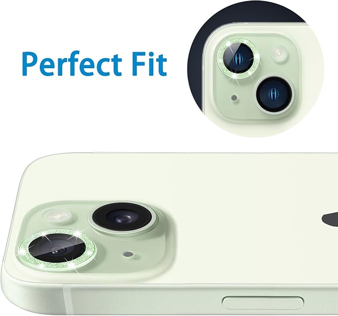 Compatible with iPhone 15 & 15 Plus Camera Lens Protector, Bling Glitter Diamond Lens Cover 9H Tempered Glass Camera Cover Anti Scratch Shockproof Screen Protector Individual Metal Lens Ring - - Image 6