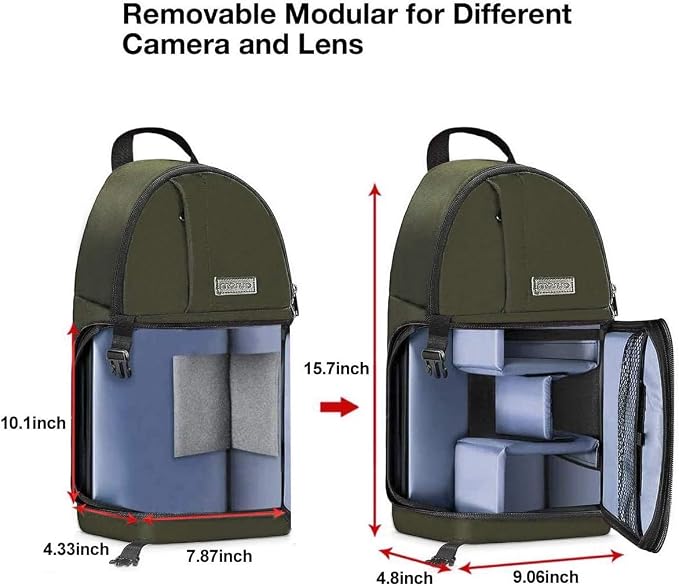 MOSISO Camera Sling Bag, DSLR/SLR/Mirrorless Camera Case Camera Backpack | Shockproof Photography Bag with Tripod Holder&Removable Modular Inserts Compatible with Canon/Nikon/Sony/Fuji, Army Green - Image 5