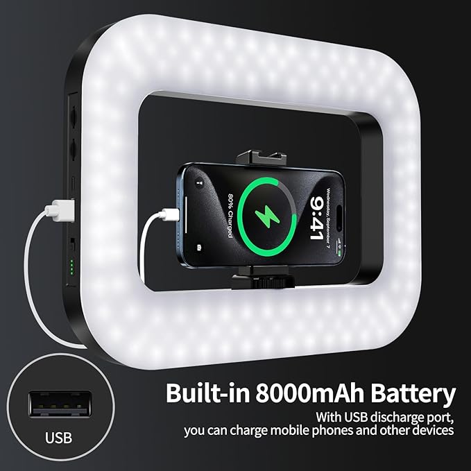 Cell Phone Light for Video Recording, Handheld Phone Stabilizer with Light, 8000mAh LED Selfie Phones Ring Light with Phones Holder, Smartphone Video Rig for Camera, Action Camera, Vlog, TikTok - Image 4