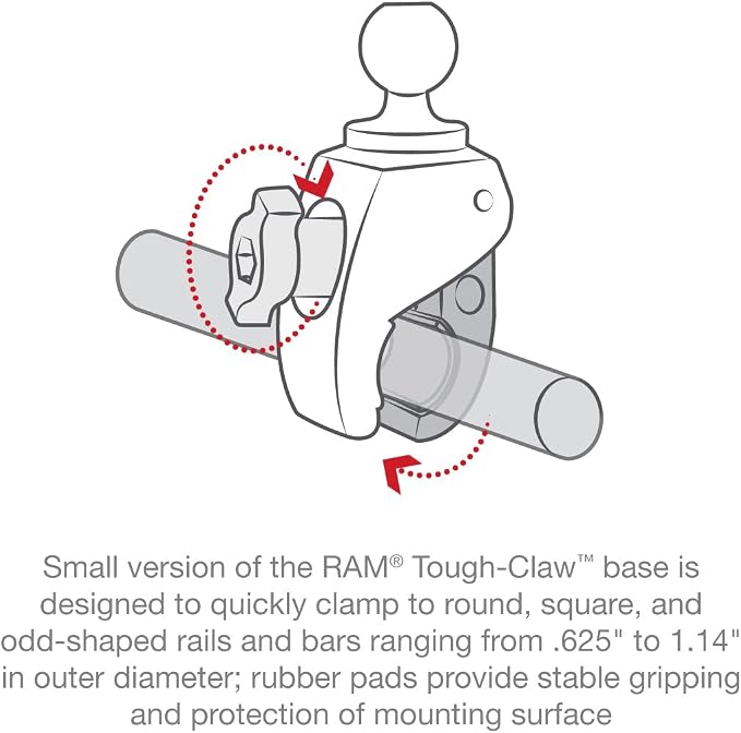 RAM MOUNTS Tough-Claw Small Clamp Mount with B Size 1" Ball Base | Fits 0.625"-1.14" rails and bars, composite clamp base for RAM Mounts systems - Image 5