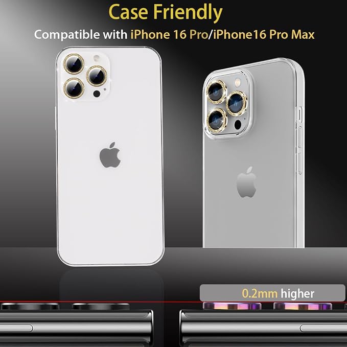 Camera Lens Protector for iPhone 16 Pro/16 Pro Max, Glitter Gold | Tempered Glass, Auto-align Tray, Easy Installation, Case Friendly, Anti-Scratch, HD Clear, Ultra Slim - Image 5