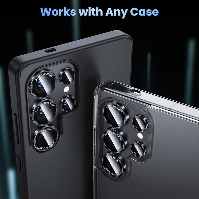 Uyiton for Samsung Galaxy S25 Ultra Camera Lens Protector, Unique Design | Case-Friendly, Military-Grade Sapphire Glass with Aluminum Metal Rear Camera Screen Cover, Black (6.9 inch) - Image 5